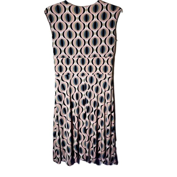 Retro Mod Geometric Print Midi Dress Sleeveless Pleated Waist Medium size 10 - Picture 8 of 12